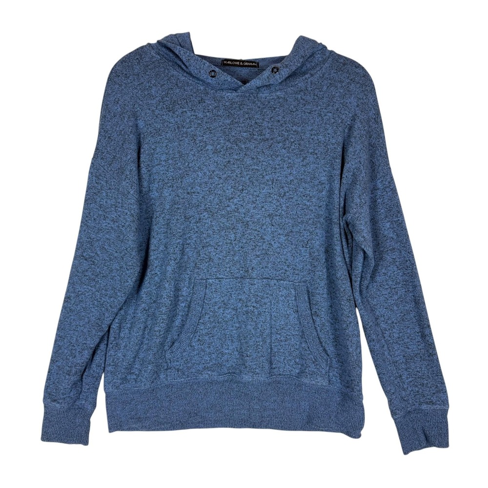 Harlowe & Graham Hoodie Womens Medium Blue Pullover Lightweight Pocket Knit